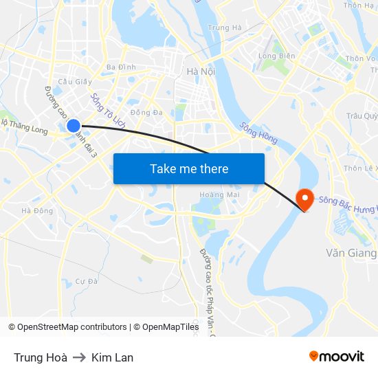 Trung Hoà to Kim Lan map