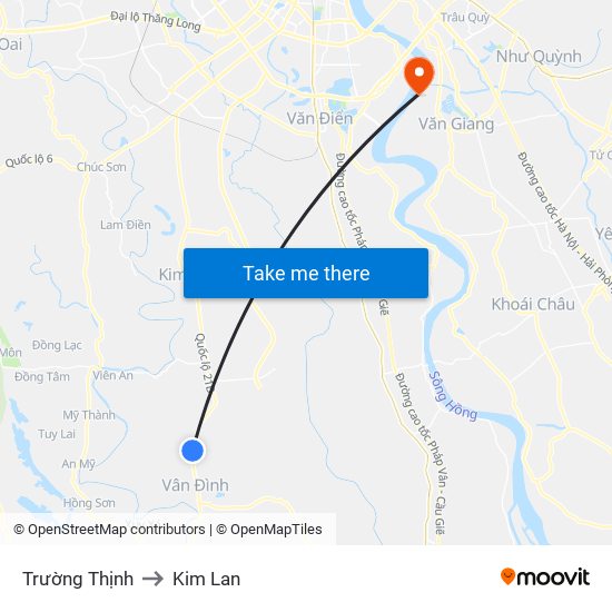 Trường Thịnh to Kim Lan map