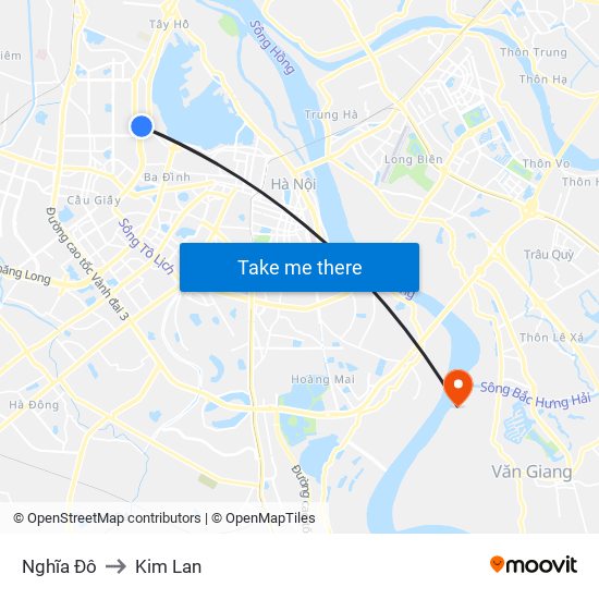 Nghĩa Đô to Kim Lan map