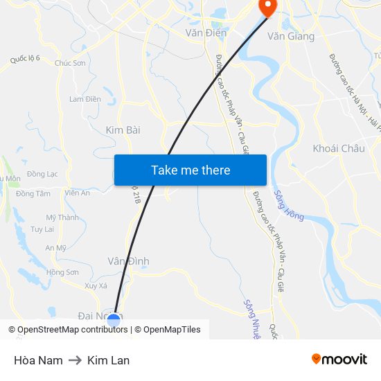 Hòa Nam to Kim Lan map