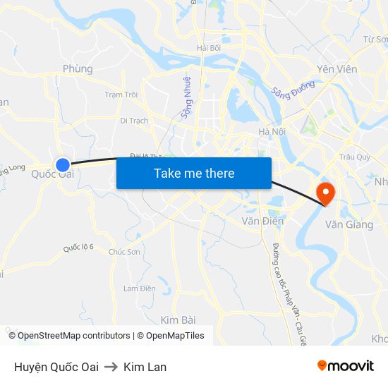 Huyện Quốc Oai to Kim Lan map