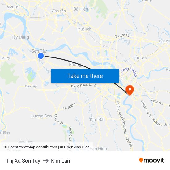 Thị Xã Sơn Tây to Kim Lan map