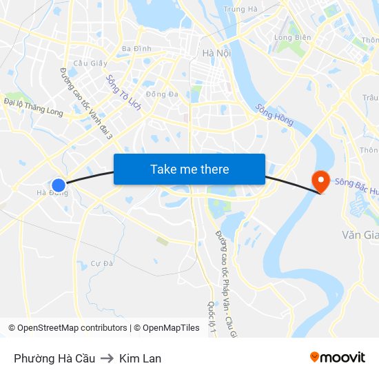 Phường Hà Cầu to Kim Lan map