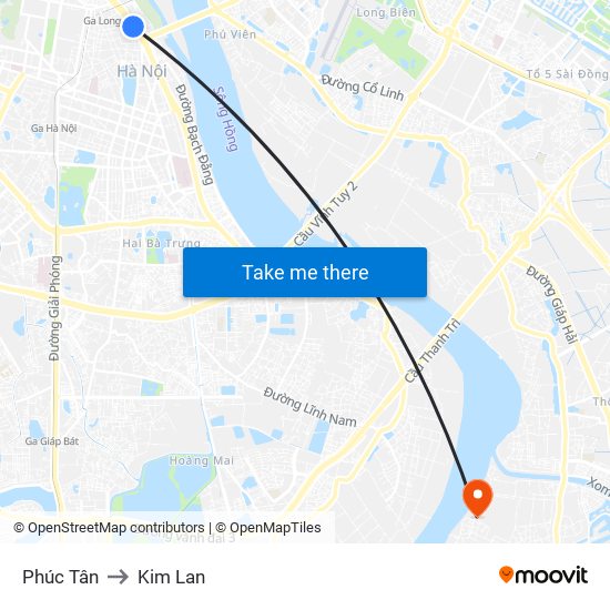 Phúc Tân to Kim Lan map