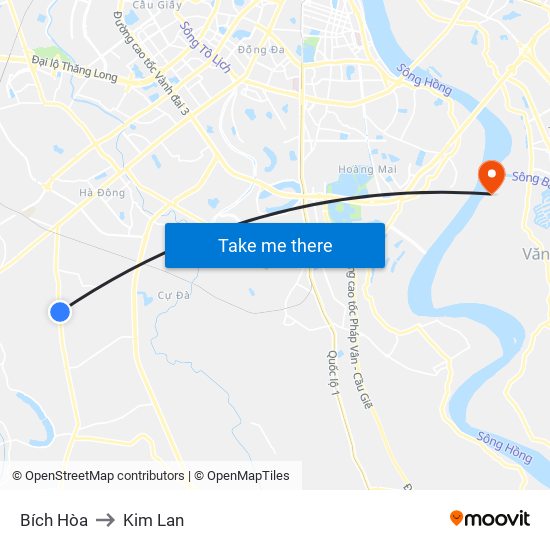 Bích Hòa to Kim Lan map