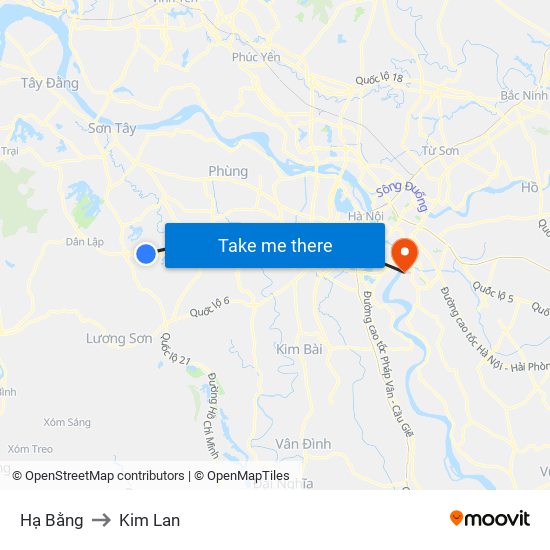 Hạ Bằng to Kim Lan map