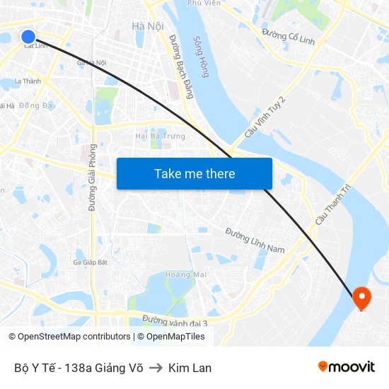 Bộ Y Tế - 138a Giảng Võ to Kim Lan map