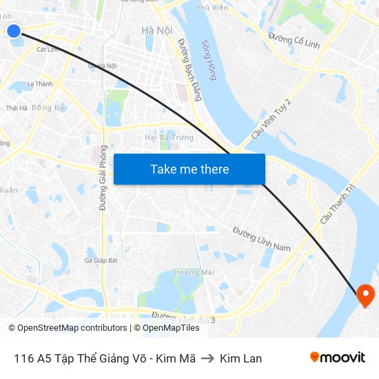 116 A5 Tập Thể Giảng Võ - Kim Mã to Kim Lan map