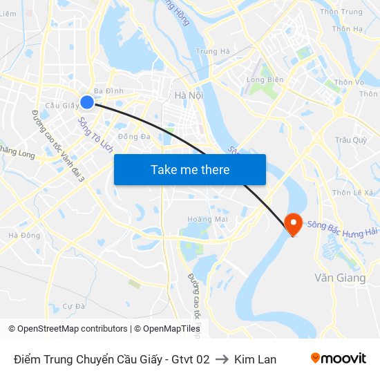 Điểm Trung Chuyển Cầu Giấy - Gtvt 02 to Kim Lan map