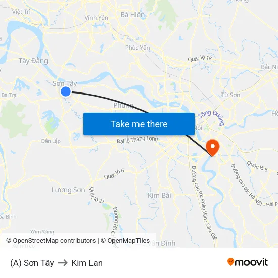 (A) Sơn Tây to Kim Lan map