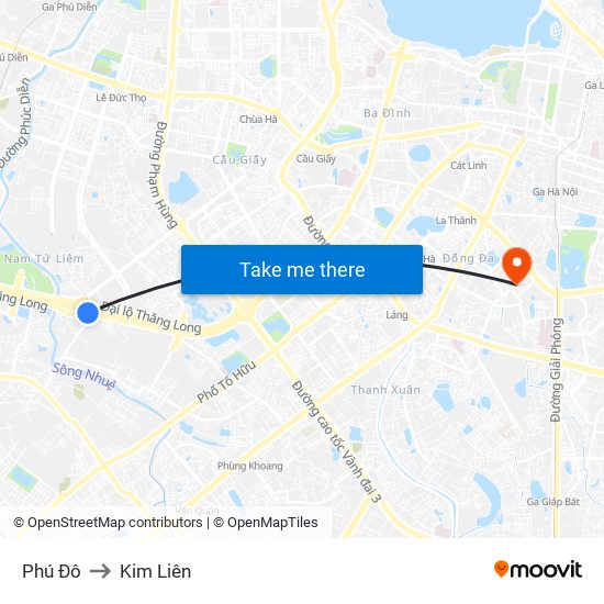 Phú Đô to Kim Liên map