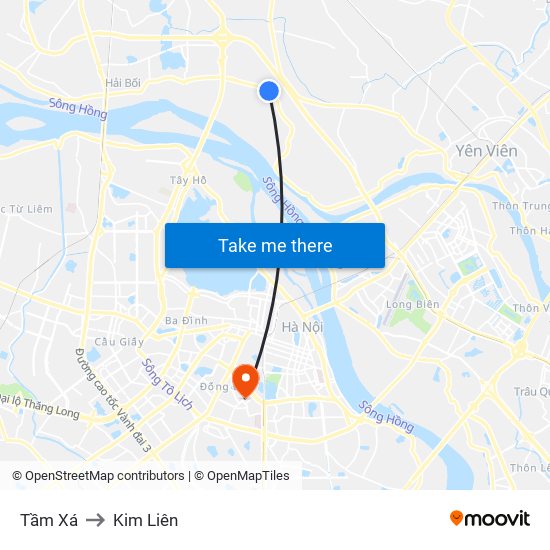 Tầm Xá to Kim Liên map