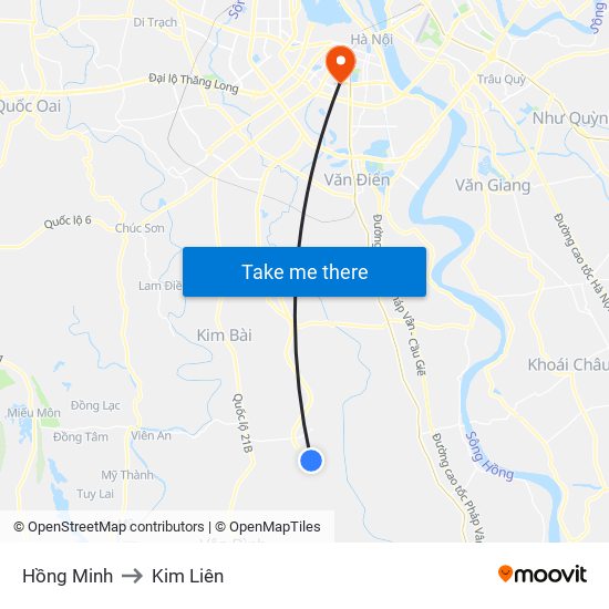 Hồng Minh to Kim Liên map