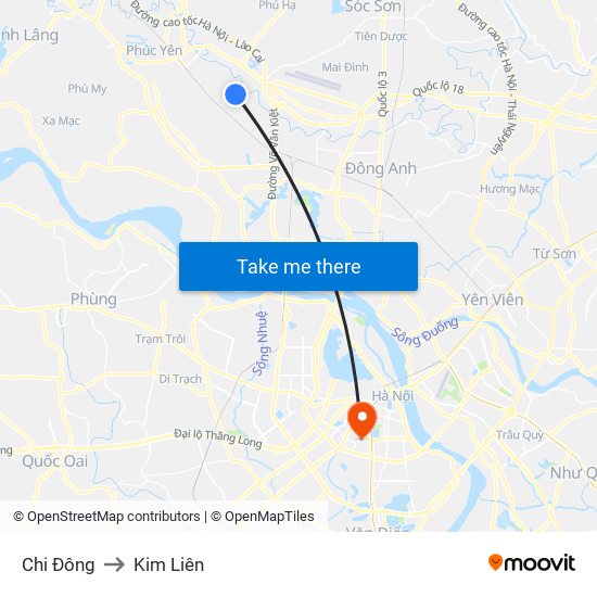 Chi Đông to Kim Liên map