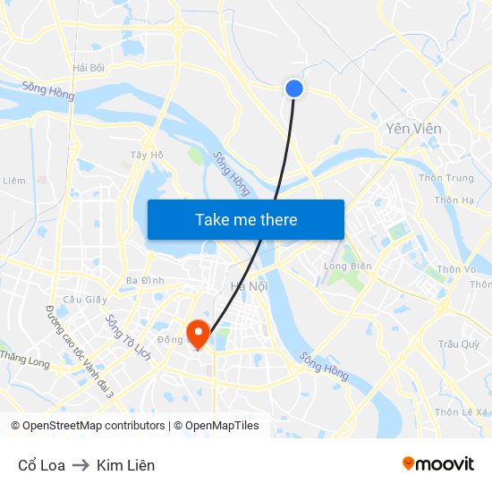 Cổ Loa to Kim Liên map