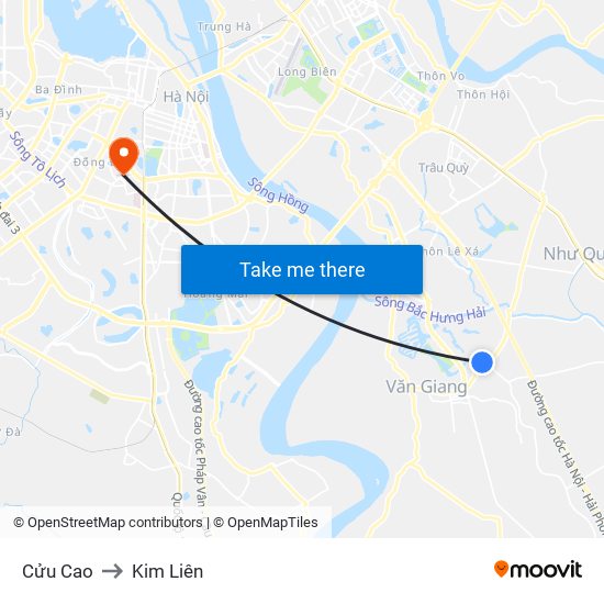 Cửu Cao to Kim Liên map