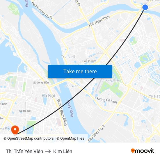 Thị Trấn Yên Viên to Kim Liên map