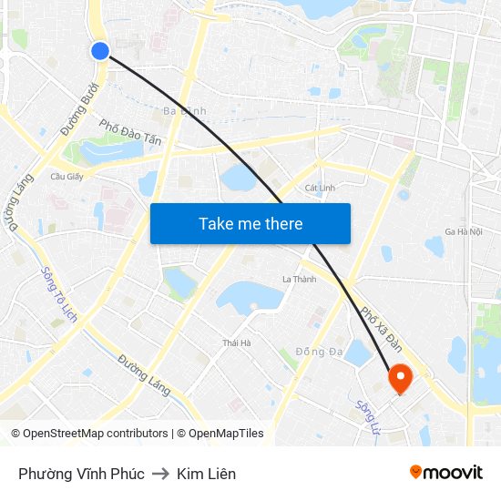 Phường Vĩnh Phúc to Kim Liên map