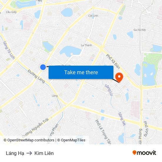 Láng Hạ to Kim Liên map