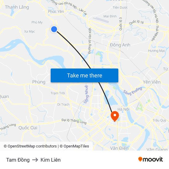 Tam Đồng to Kim Liên map