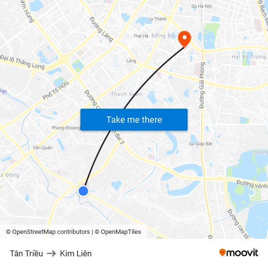 Tân Triều to Kim Liên map