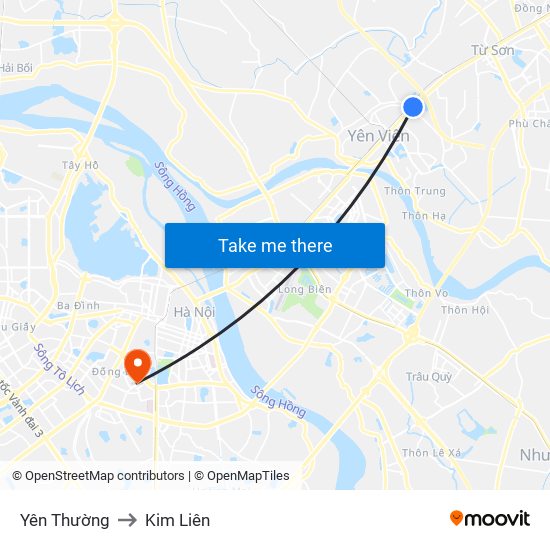 Yên Thường to Kim Liên map