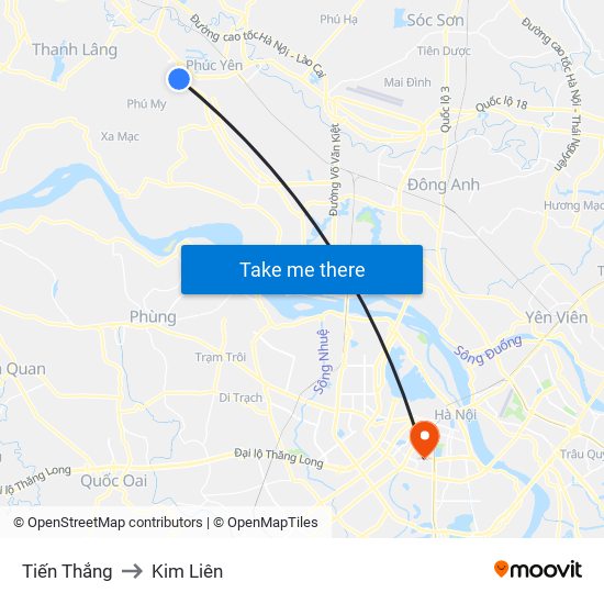 Tiến Thắng to Kim Liên map