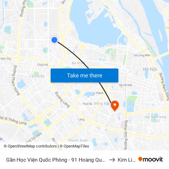 Gần Học Viện Quốc Phòng - 91 Hoàng Quốc Việt to Kim Liên map