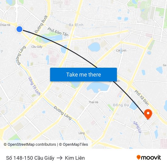 Số 148-150 Cầu Giấy to Kim Liên map