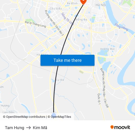 Tam Hưng to Kim Mã map