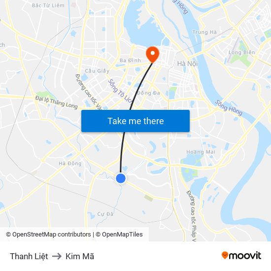 Thanh Liệt to Kim Mã map