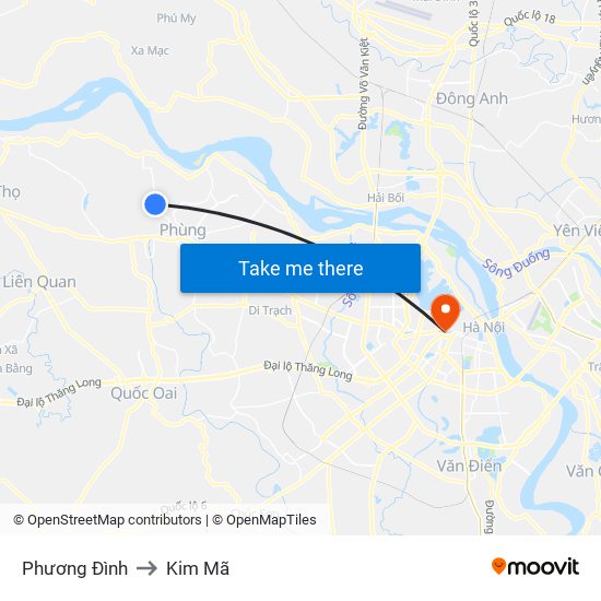 Phương Đình to Kim Mã map