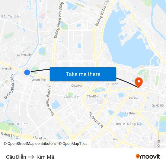 Cầu Diễn to Kim Mã map