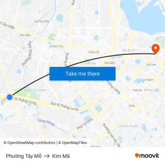 Phường Tây Mỗ to Kim Mã map