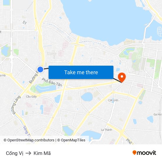 Cống Vị to Kim Mã map