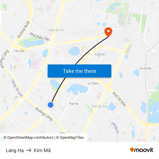 Láng Hạ to Kim Mã map