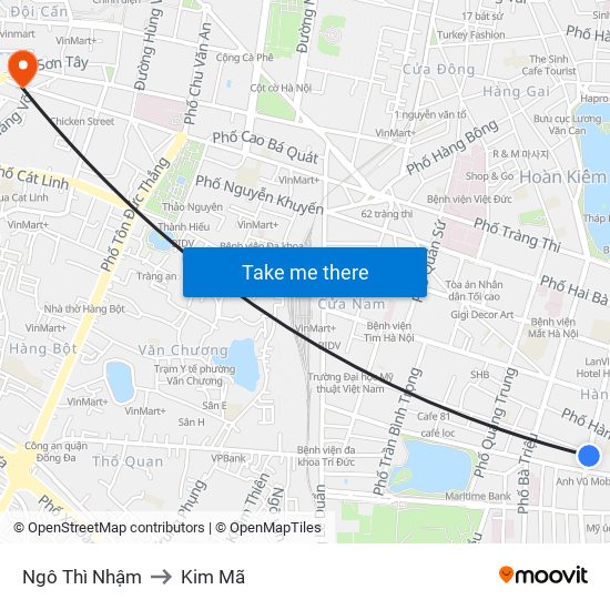 Ngô Thì Nhậm to Kim Mã map