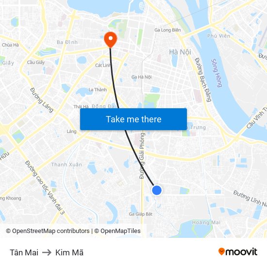 Tân Mai to Kim Mã map