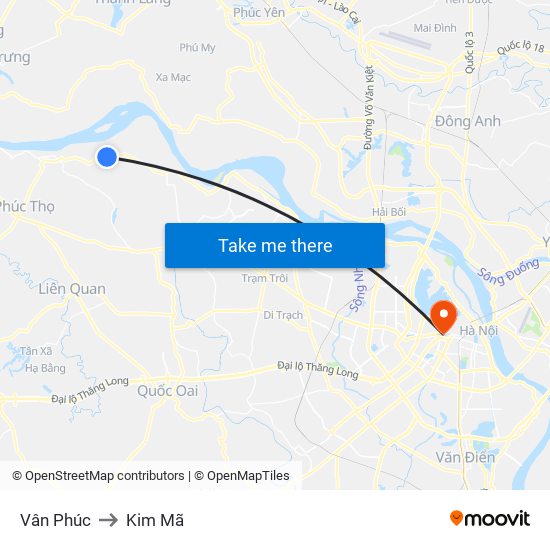 Vân Phúc to Kim Mã map