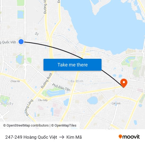 247-249 Hoàng Quốc Việt to Kim Mã map