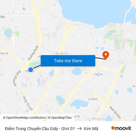 Điểm Trung Chuyển Cầu Giấy - Gtvt 01 to Kim Mã map