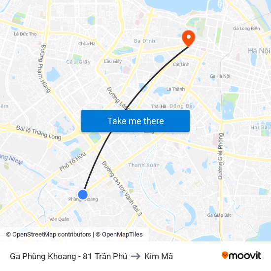Ga Phùng Khoang - 81 Trần Phú to Kim Mã map
