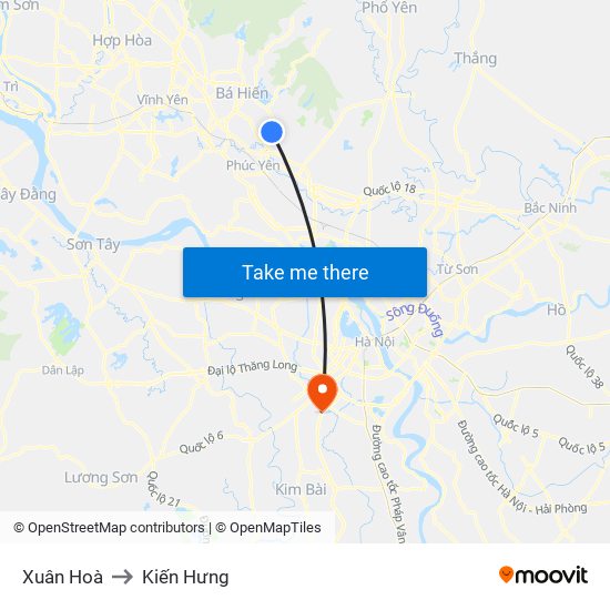 Xuân Hoà to Kiến Hưng map