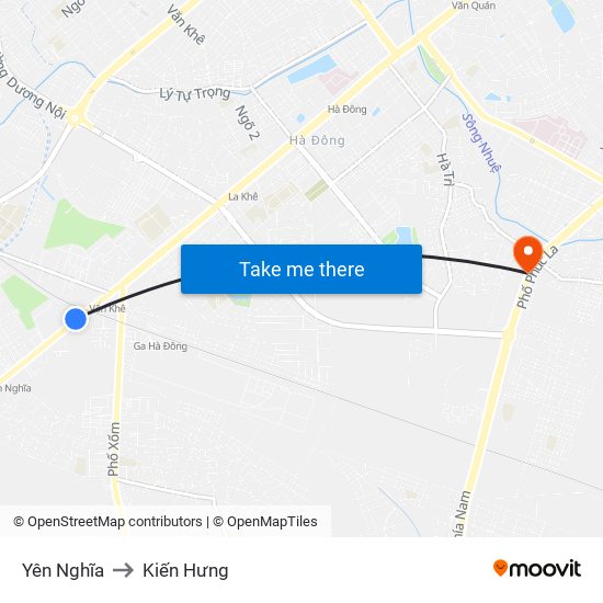 Yên Nghĩa to Kiến Hưng map