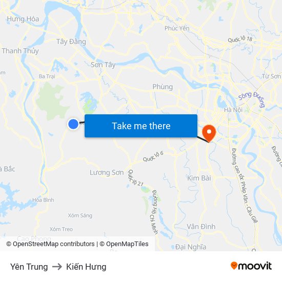 Yên Trung to Kiến Hưng map