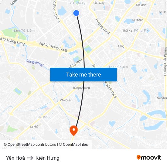 Yên Hoà to Kiến Hưng map