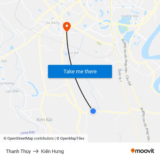 Thanh Thùy to Kiến Hưng map