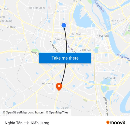 Nghĩa Tân to Kiến Hưng map