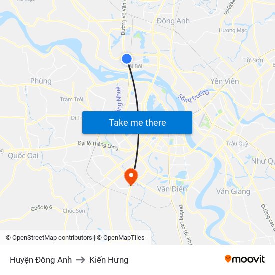 Huyện Đông Anh to Kiến Hưng map