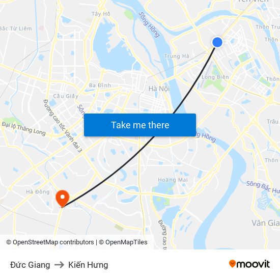 Đức Giang to Kiến Hưng map